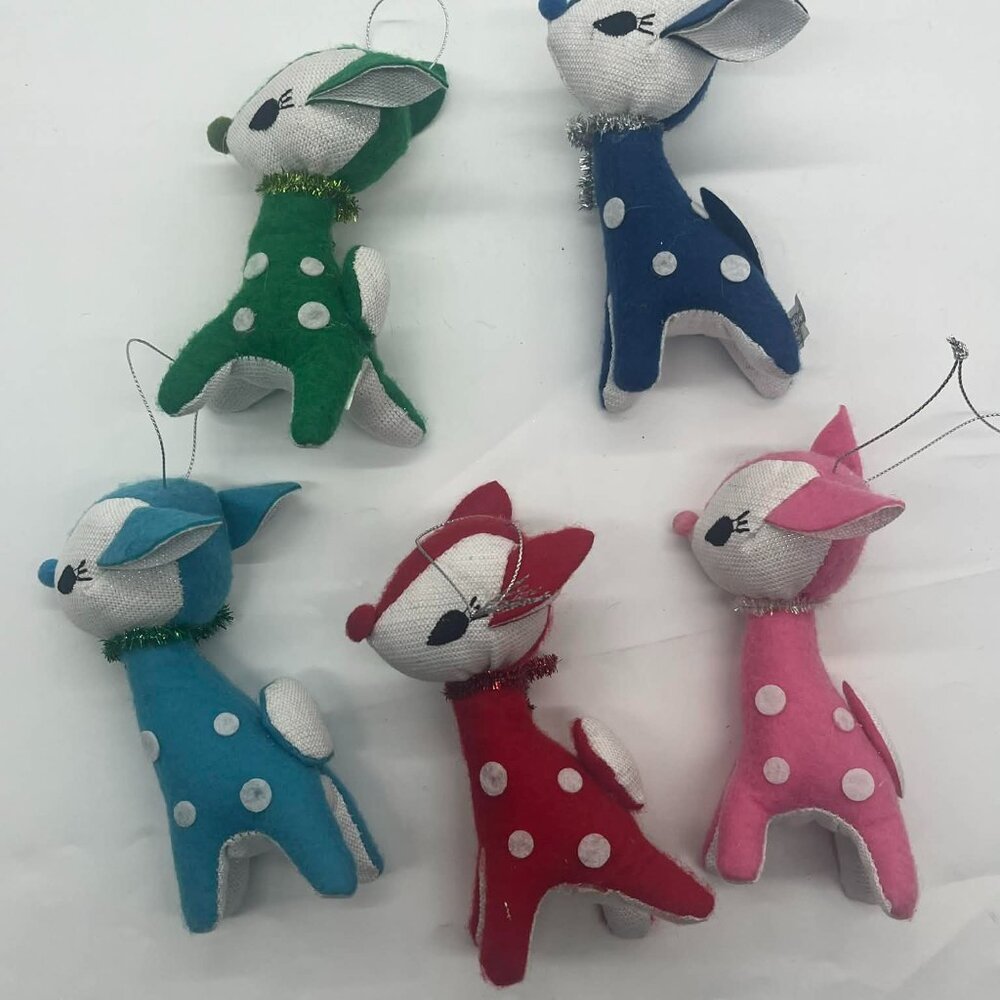 Set of 5 Target Wondershop Retro Felt Fabric Deer Ornaments 5in EUC Pink Red